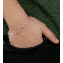 925 Gümüş 925 Ayar Gümüş Figaro Zincir Bileklik 4 mm 21 cm