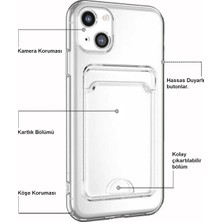 Kzy Apple iPhone 11 Kapak Kamera Korumalı Kartlıklı Şeffaf Silikon Kılıf