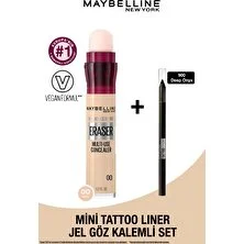 Maybelline New York Instant Anti Age Eraser Kapatıcı 00 Ivory + Mini Tattoo Liner Jel Göz Kalemli Set