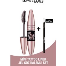 Maybelline New York Lash Sensational Yelpaze Etkili Intense Black Maskara + Mini Tattoo Liner Jel Göz Kalemli Set