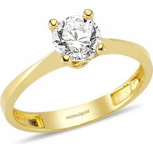 Sembol Gold 8 Ayar Altın Tektaş Yüzük 4 Tırnaklı Model