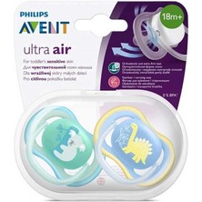 Philips Avent Ultra Air Karanlıkta Parlayan 2li Desenli Gece Emziği +18 Ay - Erkek