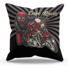 Çift Tarafı Baskılı Moto Racer Desenli Tekli Süet Kırlent Kılıfı