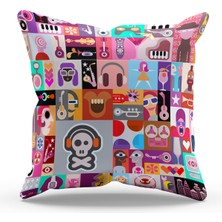 Çift Tarafı Baskılı Music Board Desenli Tekli Süet Kırlent Kılıfı