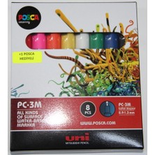 Uni Posca Pc-3m 0.9-1.3 mm Su Bazlı Boyama Markörü Seti Ana Renkler 8 Renk