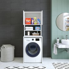 Banos Banyo Roomart Cd9 Çamaşır Makinesi Dolabı 3 Raflı 2 Kapaklı Banyo Dolabı Mat Beyaz-Ahşap