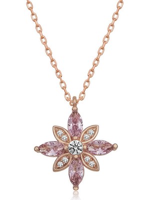 Himarry 925 Ayar Gümüş Pembe Taşlı Umut Çiçeği Gümüş Kolye