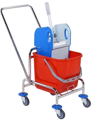 Omnisoft Uctm TK720 Tek Kovalı Krom Taşıyıcı Plastik Pres Temizlik Arabası