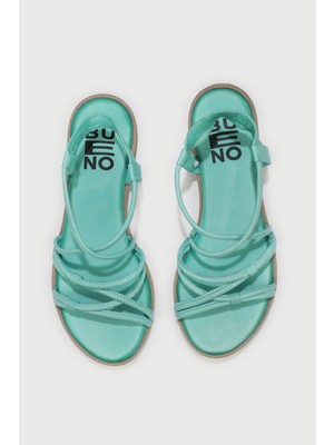 Bueno Shoes Yeşil Deri Kadın Düz Sandalet