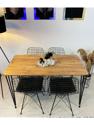 Stone Concept Mobilya Yemek Masa Takımı Mutfak Masası Cafe Masası 4'lü Tel Sandalye + Masa 60 x 120 cm Atlantik Çam