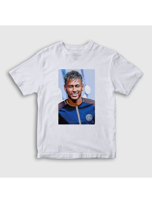 Presmono Unisex Çocuk Beyaz Poster Soccer Futbol Neymar Jr T-Shirt