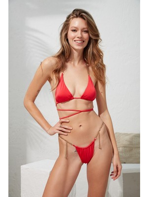 Pierre Cardin Tubi Zincirli Brazilian Üçgen Bikini Kırmızı 221203