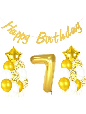Parti Sürprizi 7 Yaş Altın Happy Birthday Set