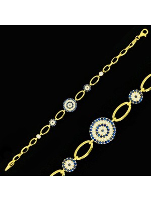 925 Gümüş Şık Nazar Tasarımlı Altın Kaplama 925 Ayar Gümüş Bileklik