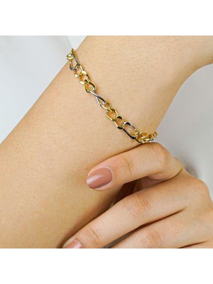 925 Gümüş Şık Tasarımlı 14 Ayar Altın Kaplama Hallow Gümüş Bileklik