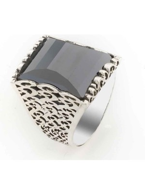 925 Gümüş Siyah Zirkon Taşlı Gümüş Erkek  Yüzük