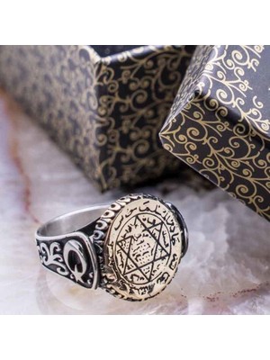 925 Gümüş 925 Ayar Gümüş  Mühr-Ü Süleyman Erkek Yüzük