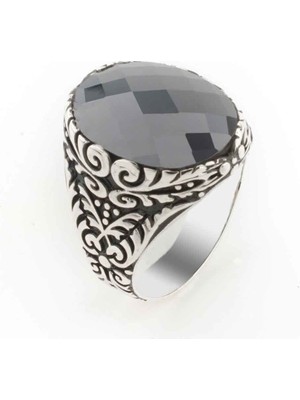 925 Gümüş 925 Ayar Gümüş Siyah Zirkon  Taşlı Erkek Yüzük