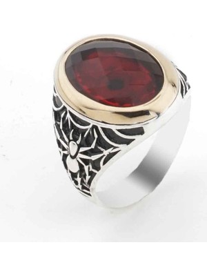 925 Gümüş Kırmızı Zirkon Taşlı Örümcek Detaylı  Gümüş Yüzük