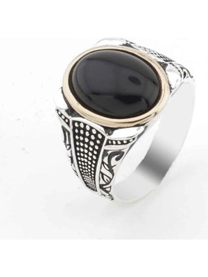 925 Gümüş Siyah Oval Oniks Taşlı  Erkek Gümüş Yüzük