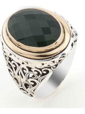 925 Gümüş 925 Ayar Gümüş Yeşil Zirkon Taşlı Erkek Yüzük Model 9