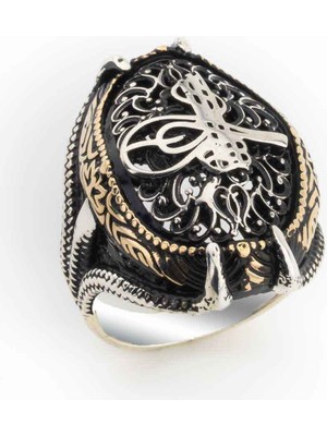 925 Gümüş 925 Ayar Gümüş Pençeli  Osmanlı Tuğrası Yüzük