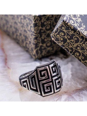 925 Gümüş 925 Ayar Gümüş Labirent Desenli  Erkek Yüzük