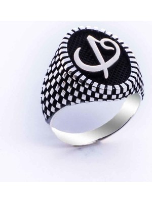 925 Gümüş 925 Ayar Gümüş Elif Vav  Simgeli Oval Erkek Yüzük