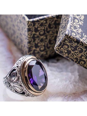925 Gümüş 925 Ayar Gümüş Mor  Zirkon Taşlı Yüzük