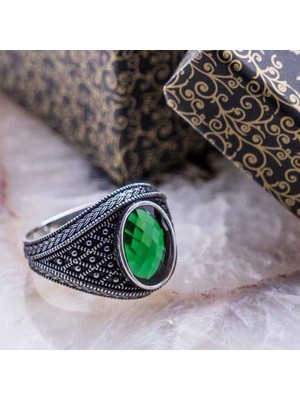 925 Gümüş 925 Ayar Gümüş Yeşil Zirkon Taşlı Yüzük