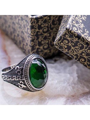 925 Gümüş 925 Ayar Gümüş Yeşil Zirkon  Taşlı  Yüzük
