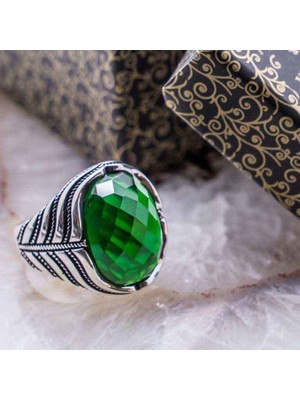 925 Gümüş 925 Ayar Gümüş Yeşil Zirkon  Taşlı  Yüzük