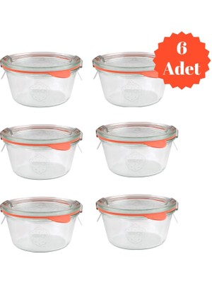 Weck 290 ml Kısa Cam Kavanoz Seti 6 Adet Isıya Dayanıklı Cam ve Paslanmaz Çelik Klips ile