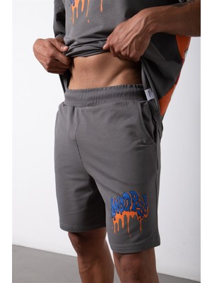 Machinist Regular Woops Baskılı Organik Pamuklu Şort Füme