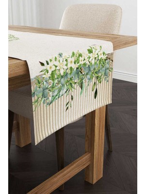 Cango Home Krem Yeşil Çiçek Desenli Dijital Baskılı Runner CGH1064-RN
