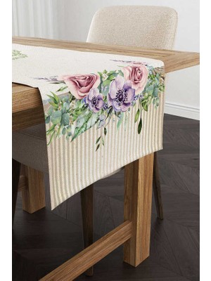 Cango Home Krem Pembe Çiçek Desenli Dijital Baskılı Runner CGH1065-RN