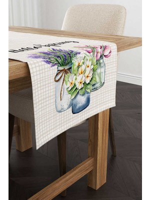Cango Home Beyaz Krem Bahar Temalı Çiçek Desenli Dijital Baskılı Runner CGH1088-RN