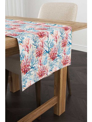 Cango Home Mavi Turuncu Marin Mercan Desenli Dijital Baskılı Runner CGH1153-RN