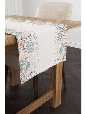 Cango Home Krem Mavi Marin Desenli Dijital Baskılı Runner CGH1245-RN