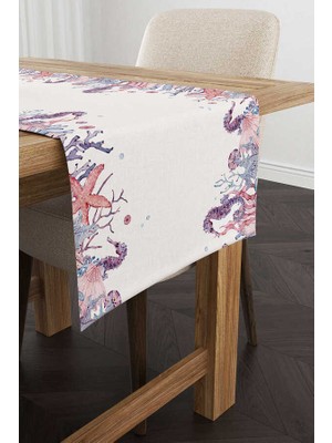 Cango Home Beyaz Mavi Marin Desenli Dijital Baskılı Runner CGH1248-RN