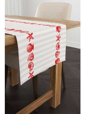 Cango Home Krem Kırmızı Çizgili Marin Desenli Dijital Baskılı Runner CGH1252-RN