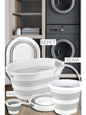 Mim Life Katlanır Çamaşır Sepeti Katlanır Kova Katlanır Koçero Multi 3'lü Set