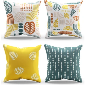 Çift Tarafı Baskılı Autumn Desenli 4'lü Kombin Süet Kırlent Kılıfı