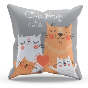 Çift Tarafı Baskılı Happy Cats Desenli Tekli Süet Kırlent Kılıfı