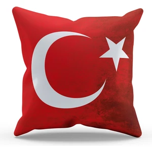 Çift Tarafı Baskılı Türk Ay Yıldız Desenli Tekli Süet Kırlent Kılıfı
