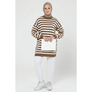 Kadın Kışlık Çizgili Uzun Tesettür Triko Tunik 4374