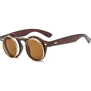 Punk Güneş Gözlükleri Buhar Punk Yuvarlak Güneş Gözlüğü Kadın Erkek Retro Flip Lens Güneş Gözlükleri UV400(YURT Dışından)