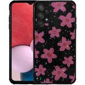 Case 4U Samsung Galaxy A13 4g Uyumlu Kılıf Simli Desenli Kamera Korumalı Parlak Popy Kapak Çiçek Renkli