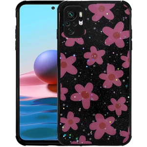 Case 4U Xiaomi Redmi Note 10 / 10s Kılıf Simli Desenli Kamera Korumalı Parlak Popy Kapak Çiçek Renkli