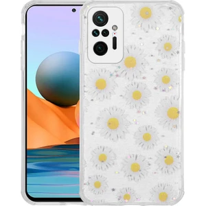 Case 4U Xiaomi Redmi Note 10 Pro Kılıf Simli Desenli Kamera Korumalı Parlak Popy Kapak Papatya Renkli